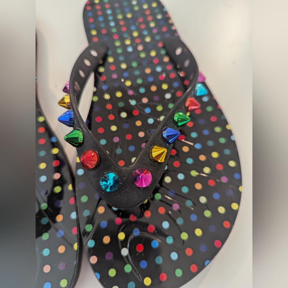 Christian Louboutin LOUBI Spikes Polka Dot Boum Flip Flop Flat Sandal 36 - Picture 3 of 6
